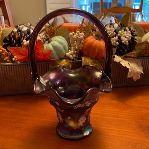 Fenton Purple Carnival Basket Signed by Frank M. Fenton Handpainted by S Allman